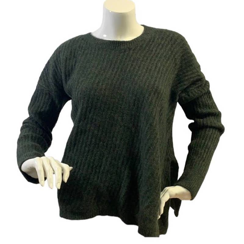 VINCE Side Slit Ribbed Wool Green Sweater SZ L