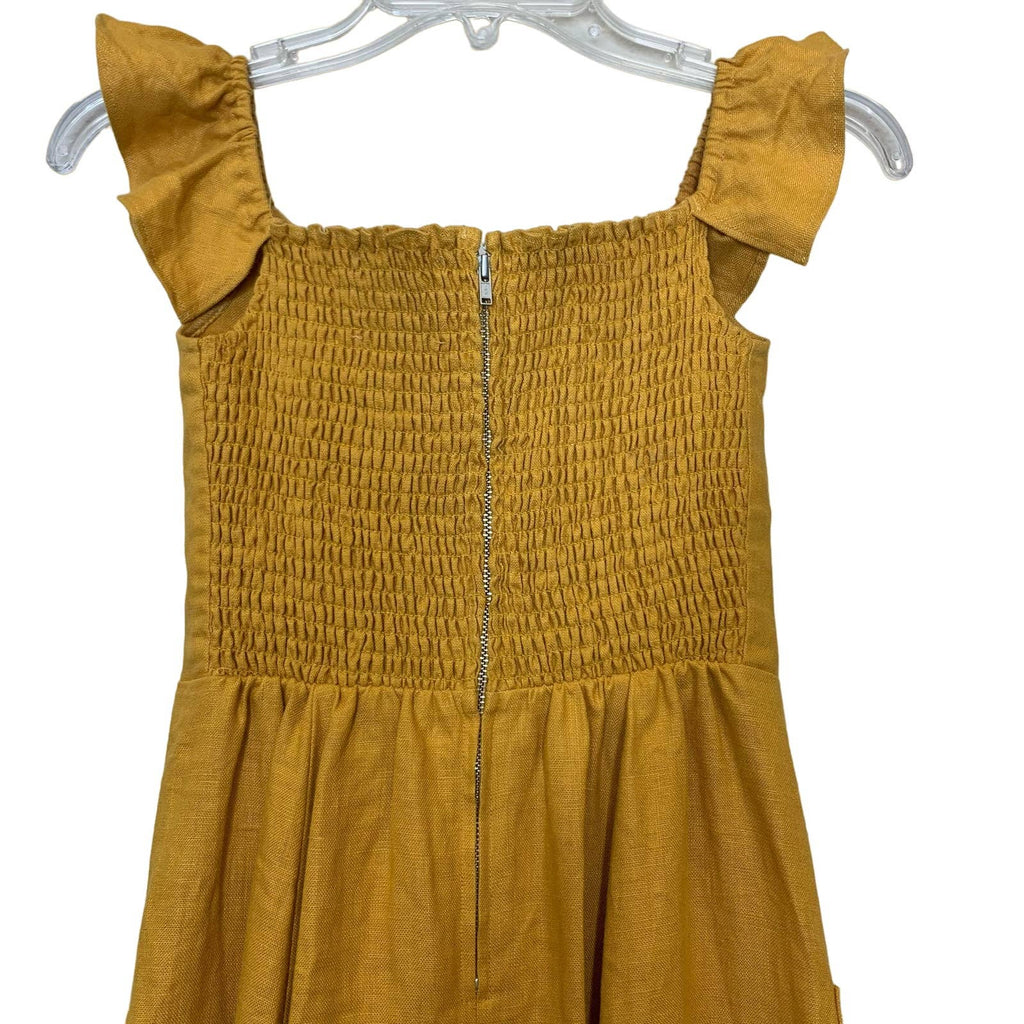 Reformation Hattie Linen Midi Dress, Mustard Yellow SZ 2