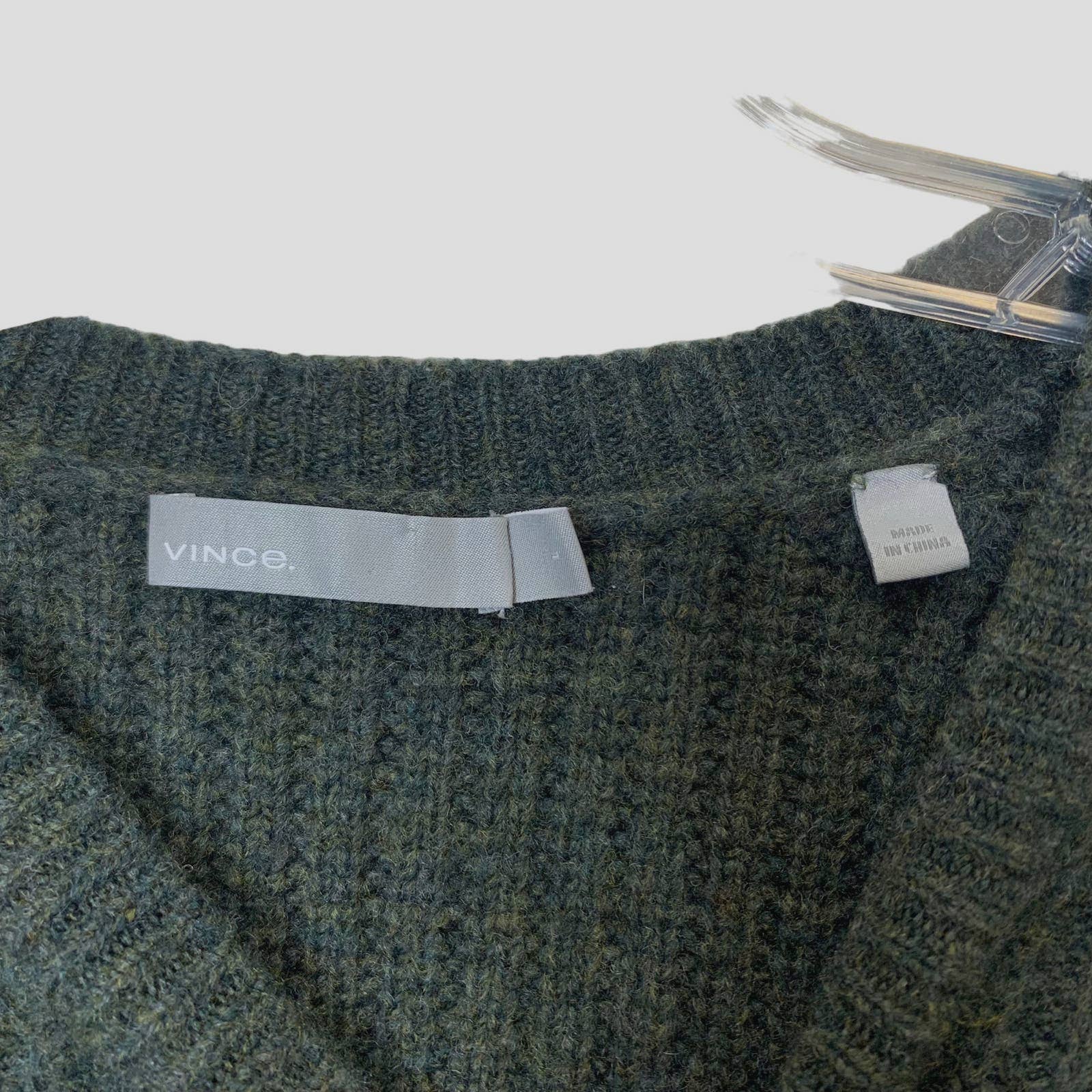 VINCE Side Slit Ribbed Wool Green Sweater SZ L