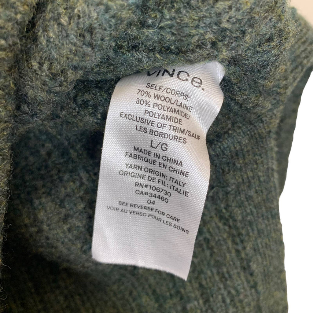 VINCE Side Slit Ribbed Wool Green Sweater SZ L