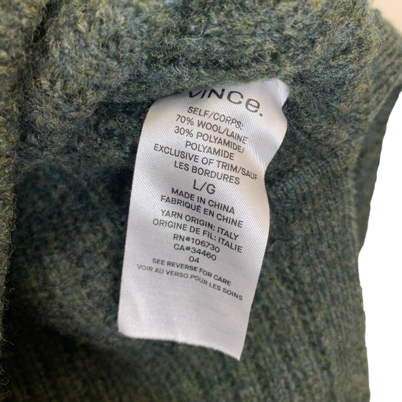 VINCE Side Slit Ribbed Wool Green Sweater SZ L